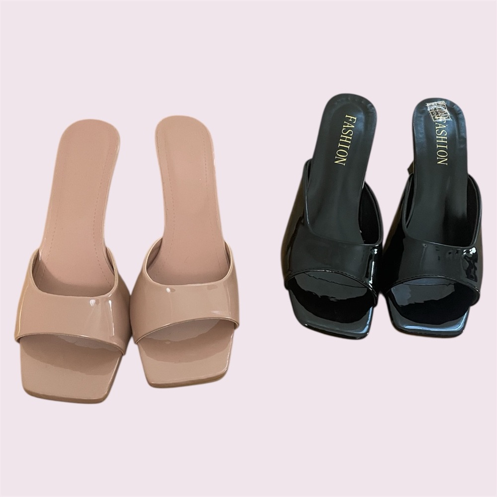 Black and Tan Mules Square-Toe Design
